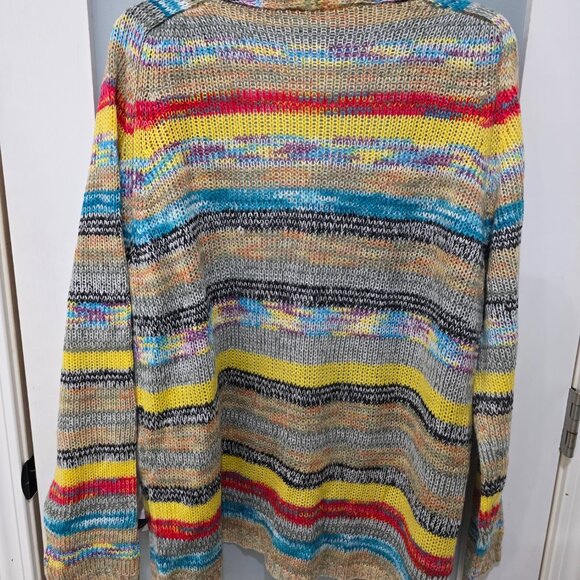 Plus Size 3X Multi-Color Striped Knit Open Cardigan Sweater Long Sleeve Boho - Picture 9 of 9